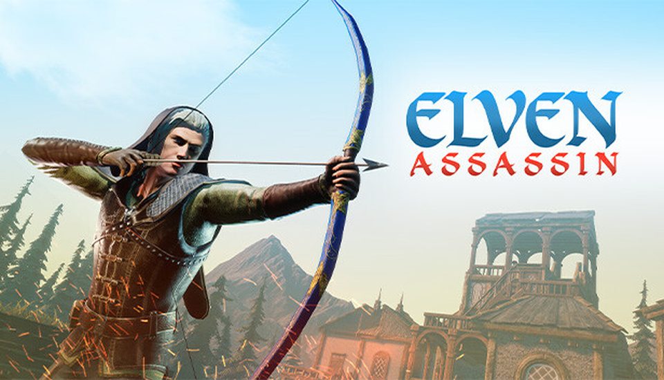 Обкладинка Elven Assassin: ельф-лучник натягує тятиву на тлі фортеці