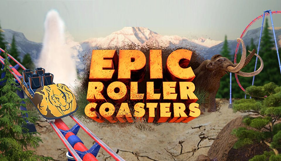 Обкладинка Epic Roller Coasters: вагонетка гірки на тлі гір і мамонта