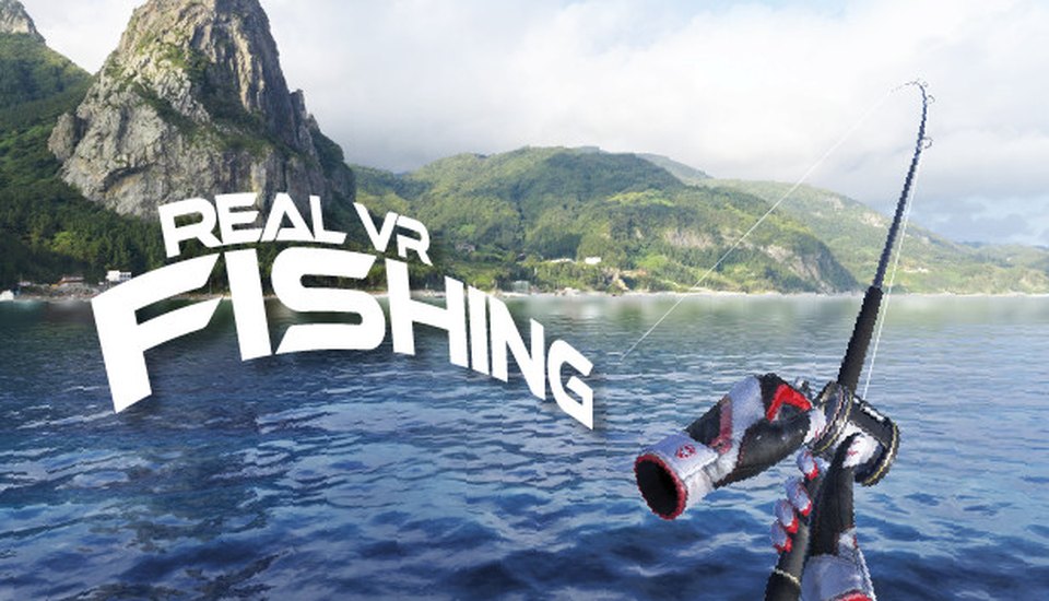 Обкладинка Real VR Fishing: вудка над спокійною водою на тлі зелених гір
