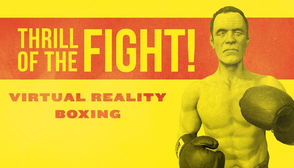Обкладинка Thrill of the Fight: боксер у стійці на жовтому тлі